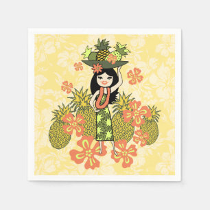 Servilleta De Papel Pineapple Luau Hawaiian Hula Chica