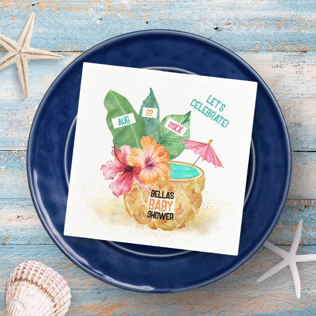 Servilleta De Papel Pineapple Palm Hibiscus Tropical Beach Baby Shower (Subido por el creador)