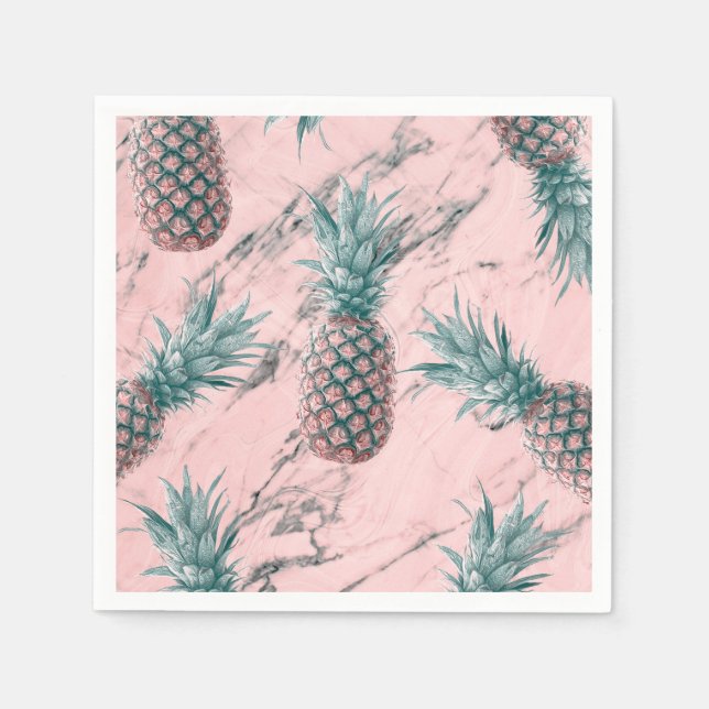 Servilleta De Papel Pineapple Pink Marble Swirl Fiesta moderno (Anverso)