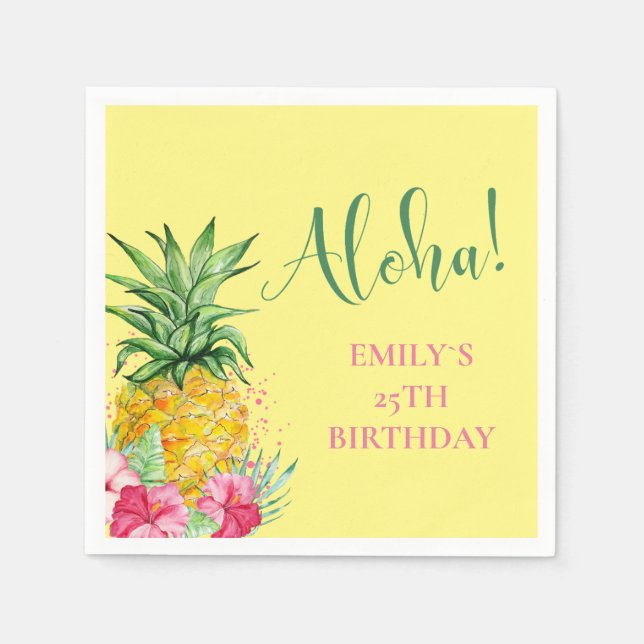 Servilleta De Papel Pineapple Tropical Aloha Fiesta Hawaii Cumpleaños (Anverso)