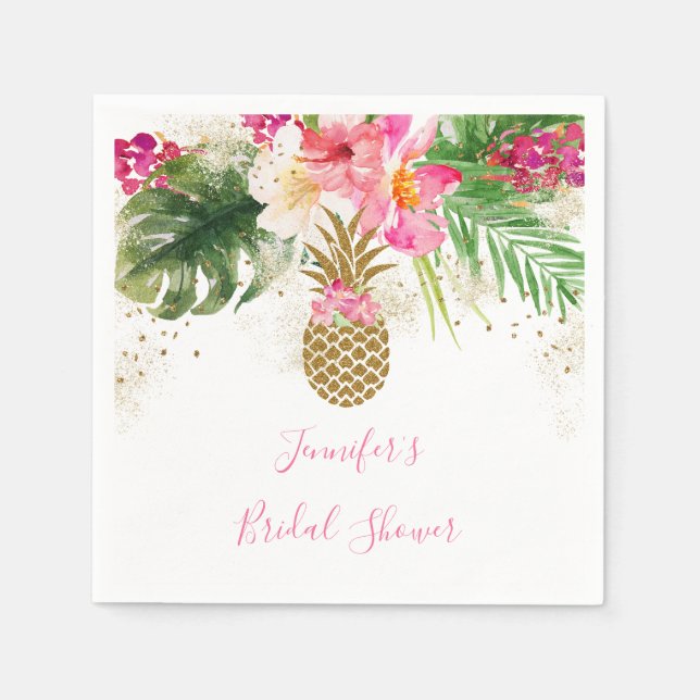 Servilleta De Papel Pineapple Tropical Floral Bridal Shower (Anverso)