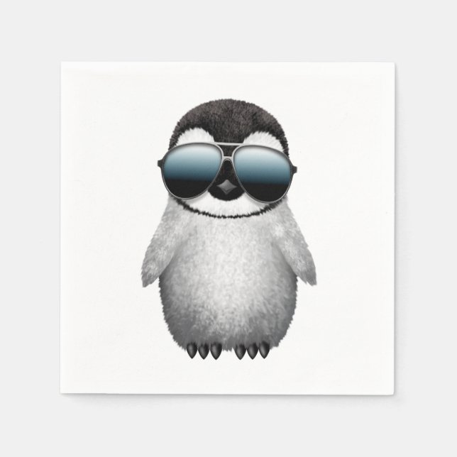 Servilleta De Papel Pingüino Bebé Cuidadoso Con Gafas De Sol (Anverso)