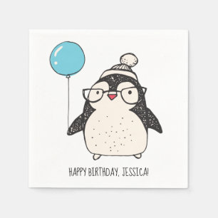 Servilleta De Papel Pingüino con globo personalizado cumpleaños