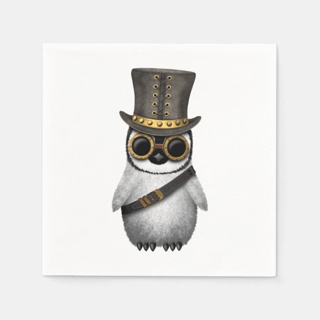Servilleta De Papel Pingüino de bebé de Steampunk (Anverso)