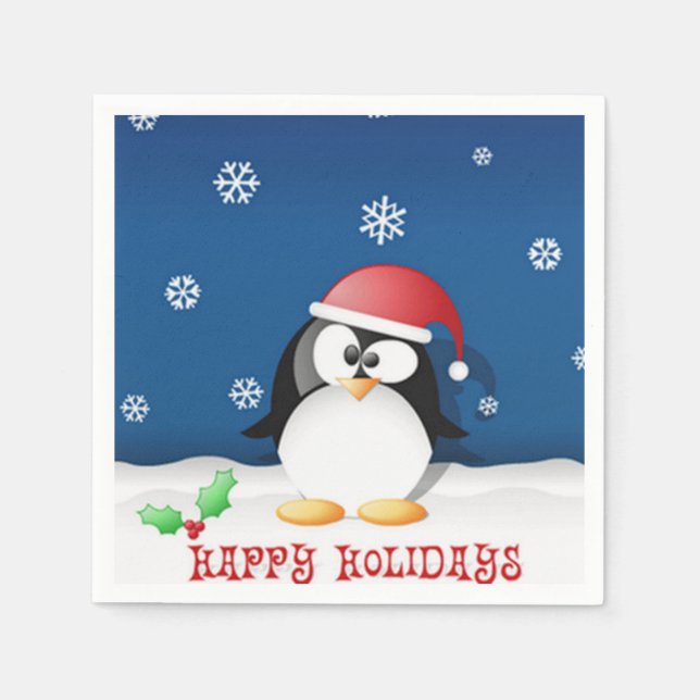 Servilleta De Papel Pingüino de Felices Fiestas (Anverso)