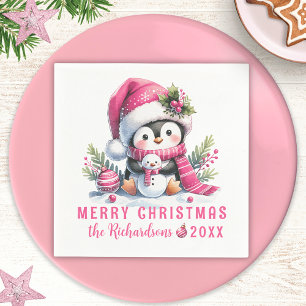 Servilleta De Papel Pingüino de Feliz Navidad Personalizado