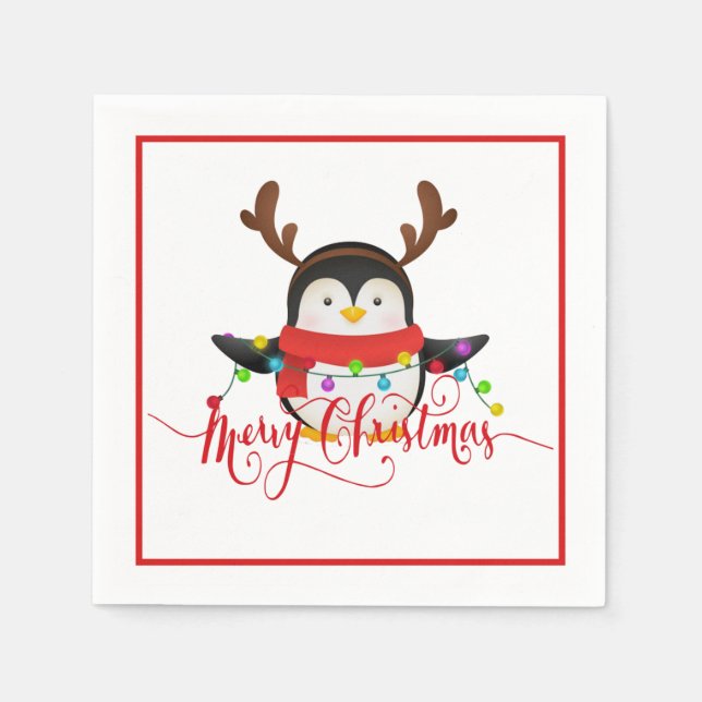 Servilleta De Papel pingüino de Navidad   (Anverso)