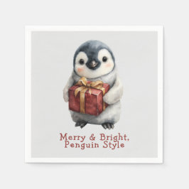 Servilleta De Papel Pinguino de Navidad Alegre y Brillante