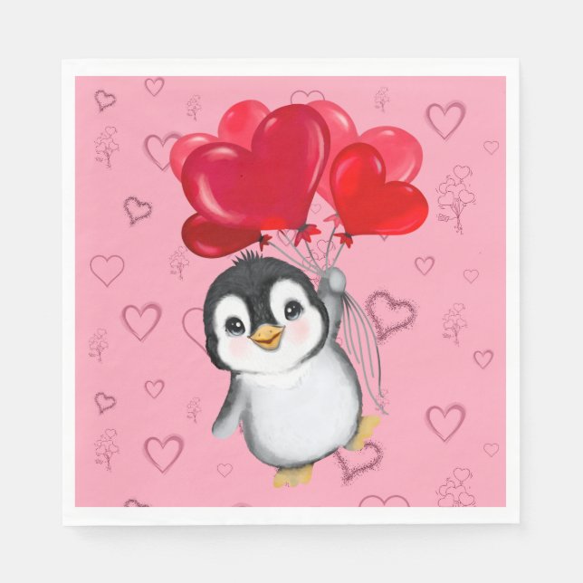 Servilleta De Papel Pingüino de San Valentín  (Anverso)