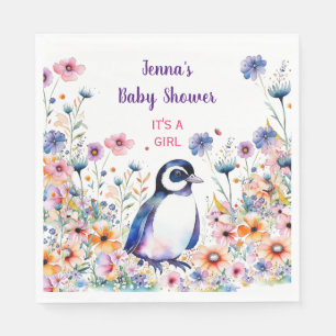 Servilleta De Papel Pingüino en flores es un Chica BABY SHOWER