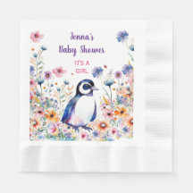 Pingüino en flores es un Chica | BABY SHOWER