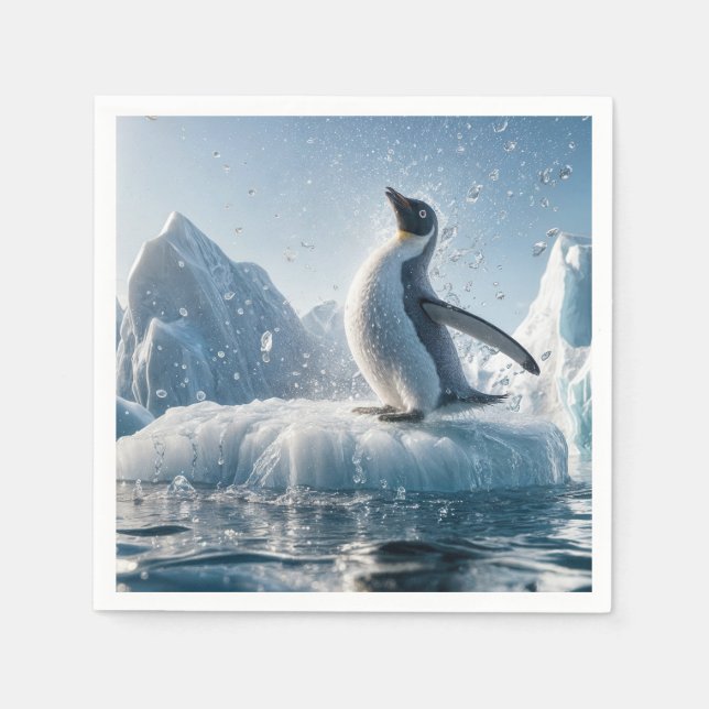 Servilleta De Papel Pingüino Feliz En Un Iceberg (Anverso)