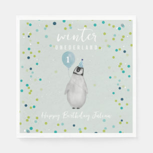 Servilleta De Papel Pingüino globo de cumpleaños azul de Onederland