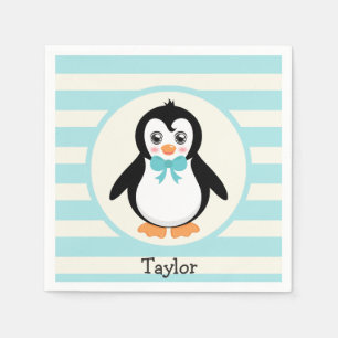 Servilleta De Papel Pingüino lindo con Bowtie turquesa