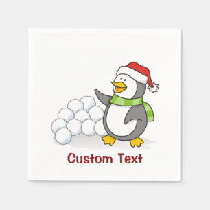 Servilleta De Papel Pingüino navidad con bolas de nieve ondeando
