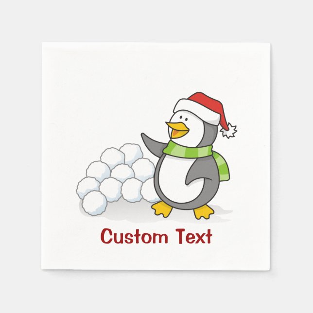 Servilleta De Papel Pingüino navidad con bolas de nieve ondeando (Anverso)