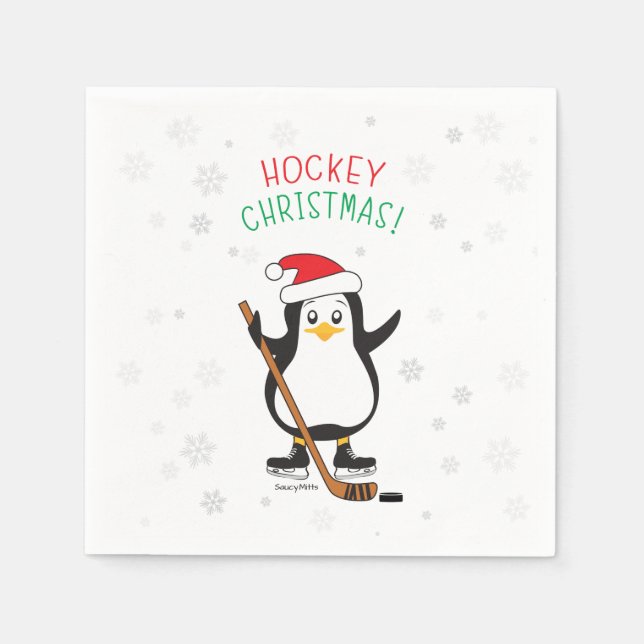 Servilleta De Papel Pingüino Navidades de hockey (Anverso)