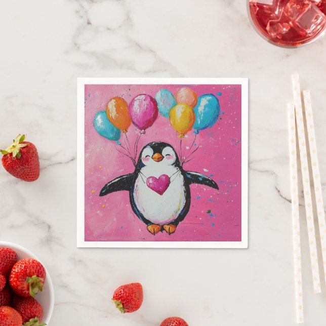Servilleta De Papel pingüino personalizado lindo con globos (In situ)