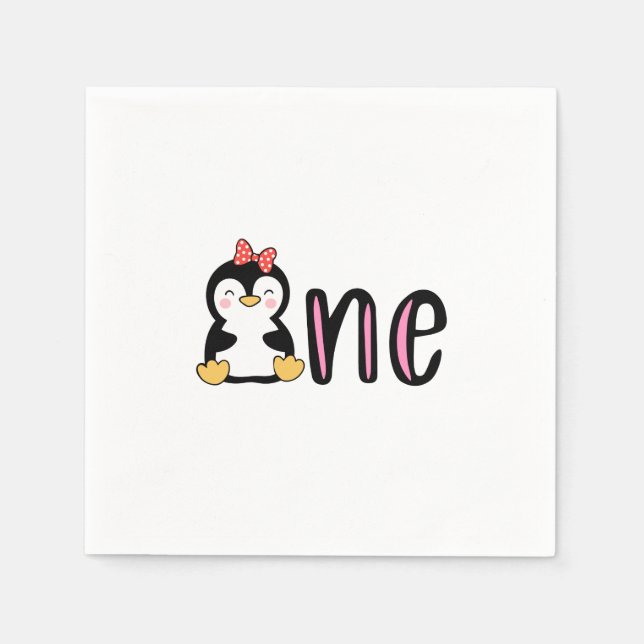 Servilleta De Papel Pingüino Un Primer Cumpleaños (Anverso)