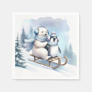 Servilleta De Papel Pingüino y oso polar en una espoleta