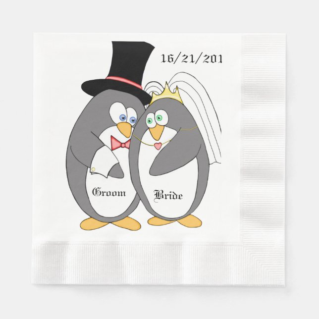 Servilleta De Papel Pingüinos Amores Bodas personalizados (Anverso)