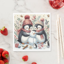 Pingüinos Construyendo Un Snowman