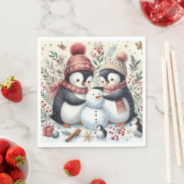 Servilleta De Papel Pingüinos Construyendo Un Snowman