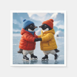 Servilleta De Papel Pingüinos patinando sobre hielo