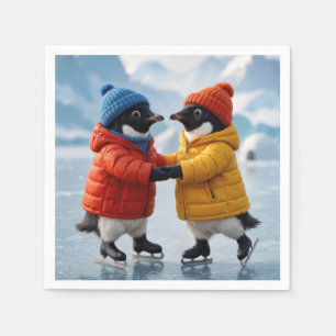 Servilleta De Papel Pingüinos patinando sobre hielo