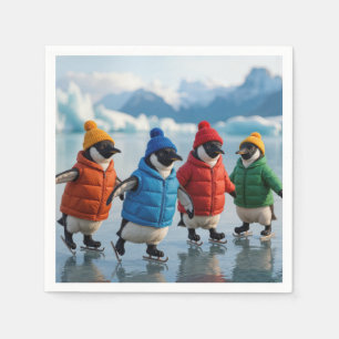 Servilleta De Papel Pingüinos patinando sobre un lago ártico