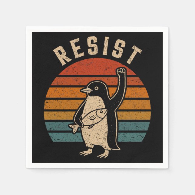 Servilleta De Papel Pingüinos resistentes protestan contra aranceles (Anverso)