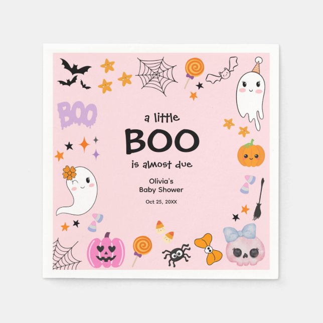 Servilleta De Papel Pink A Little Boo Cuo Fantasma Baby Shower (Anverso)