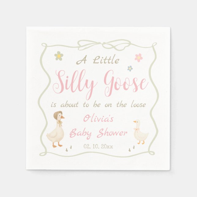 Servilleta De Papel Pink A Little Silly Goose Baby Shower  (Anverso)
