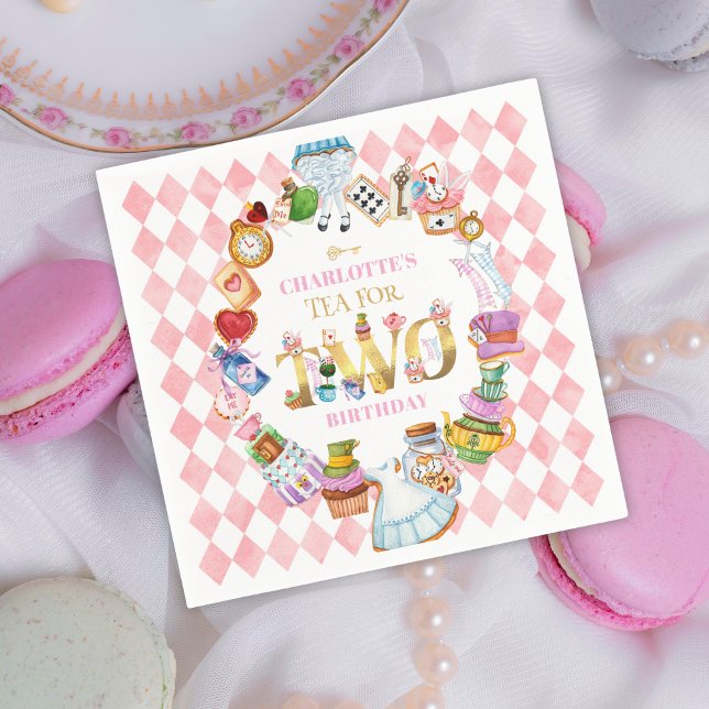 Servilleta De Papel Pink Alice in Wonderland Tea for Two Birthday   (Subido por el creador)