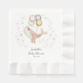Servilleta De Papel Pink and Gold Watercolor Cute Whale Baby Shower