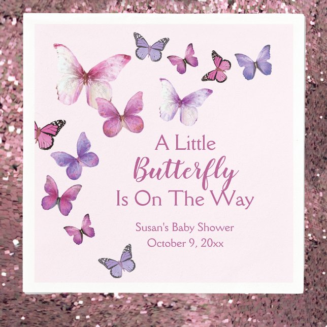 Servilleta De Papel Pink and Purple A Little Butfly Baby Shower (Subido por el creador)