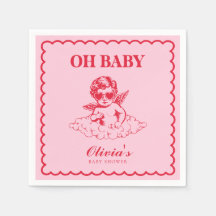 Pink and Red Retro Cherub Baby Shower