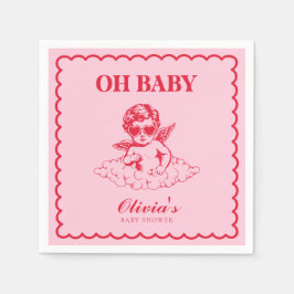Servilleta De Papel Pink and Red Retro Cherub Baby Shower