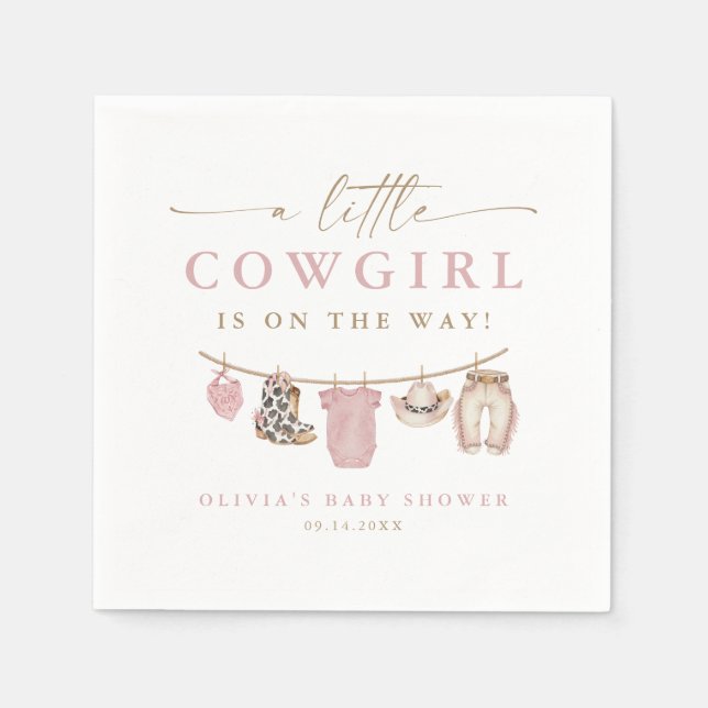 Servilleta De Papel Pink Baby Clothesline Little Cowgirl Baby Shower (Anverso)