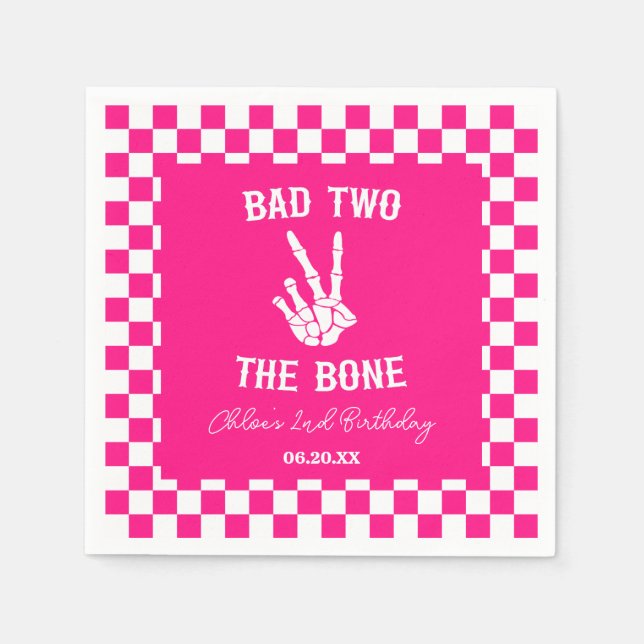 Servilleta De Papel Pink Bad Two The Bone Skeleton Segundo Fiesta de C (Anverso)