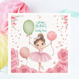 Servilleta De Papel Pink Ballet Theme with Name & Balloons