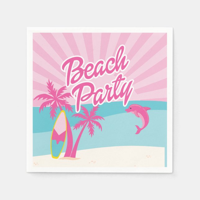 Servilleta De Papel Pink Beach Palm Birthday (Anverso)