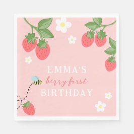 Servilleta De Papel Pink Berry First Girls Strawberry 1st Birthday