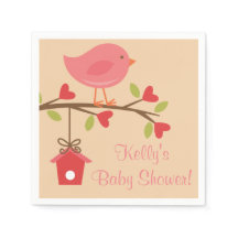 Pink Bird Baby Shower Napkins