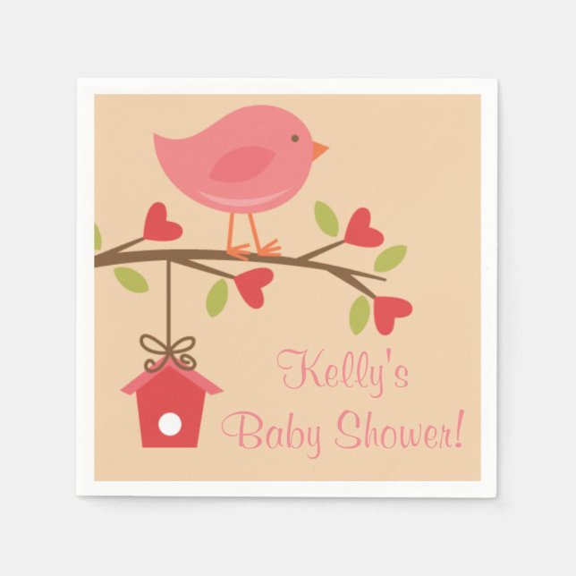Servilleta De Papel Pink Bird Baby Shower Napkins (Anverso)