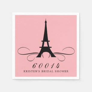 Servilleta De Papel Pink Black Paris Eiffel Tower Bridal Shower