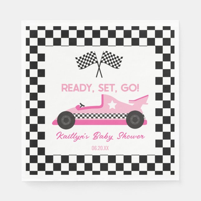 Servilleta De Papel Pink Black Race Car Ready Go Baby Shower (Anverso)