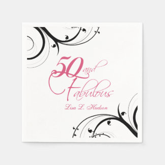 Servilleta De Papel Pink Black Swirls 50 y Fabulous! Cumpleaños
