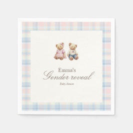 Servilleta De Papel Pink Blue Gender reveal Teddy Bear Baby Shower 