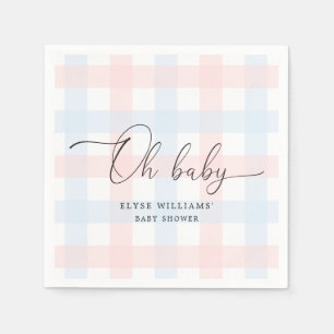 Servilleta De Papel Pink Blue Gingham Oh Baby Paper Napkin
